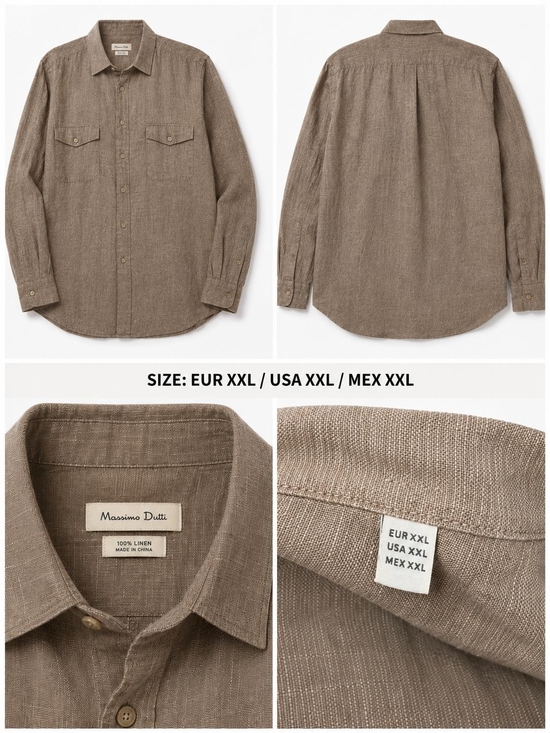 Massimo Dutti Other - Massimo Dutti Men's Linen Button-Down Shirt in Taupe Brown